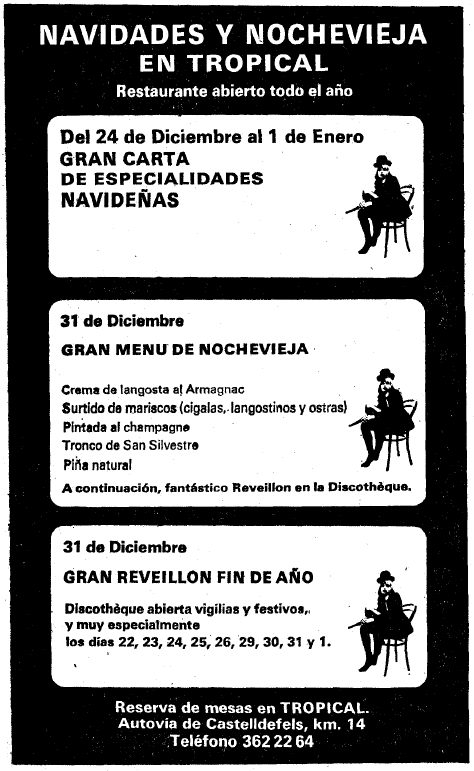 Anuncio de la Discoteca Tropical de Gav� Mar sobre las fiestas de Navidad y la verbena de Fin de a�o publicado en el diario LA VANGUARDIA (21 de Diciembre de 1973)